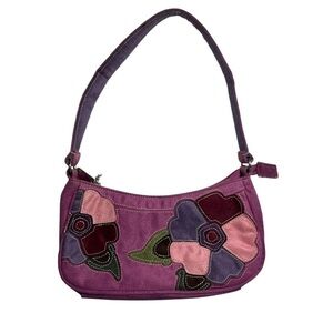 2000s purple suede floral shoulder bag purse